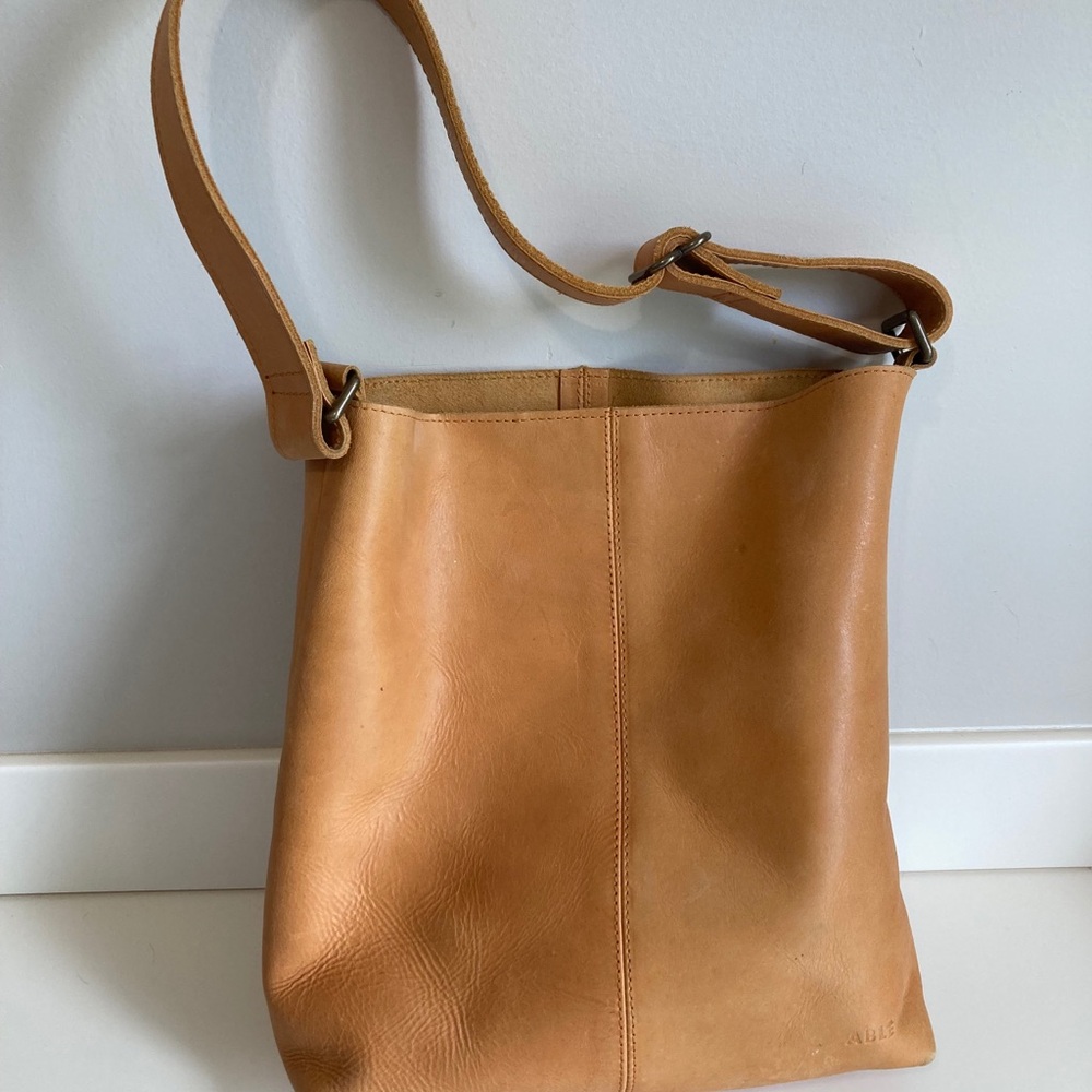 ABLE Tan Leather Shoulder Bag